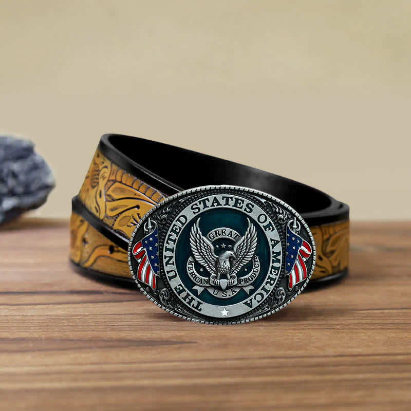 Men's DIY Patriotic Eagle Flag Buckle Leather Belt - Image 14