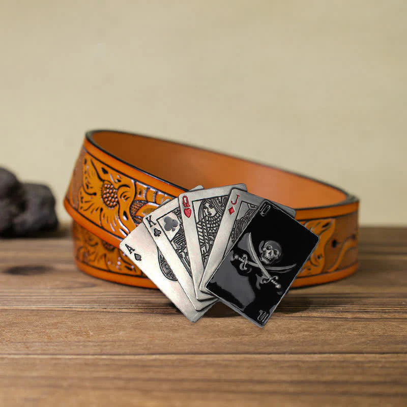 Men's DIY Pirate Skull Poker Flush Buckle Leather Belt - Image 10