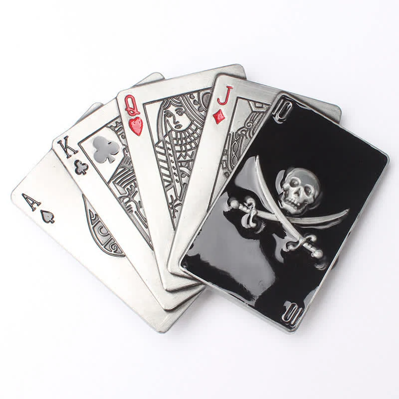 Men's DIY Pirate Skull Poker Flush Buckle Leather Belt - Image 2