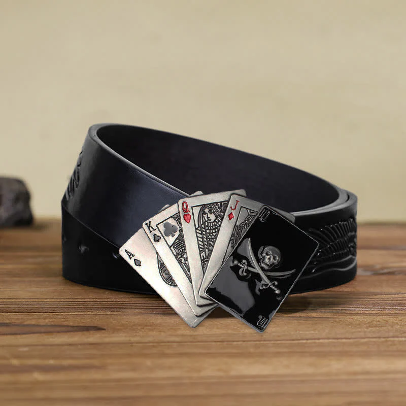 Men's DIY Pirate Skull Poker Flush Buckle Leather Belt - Image 5