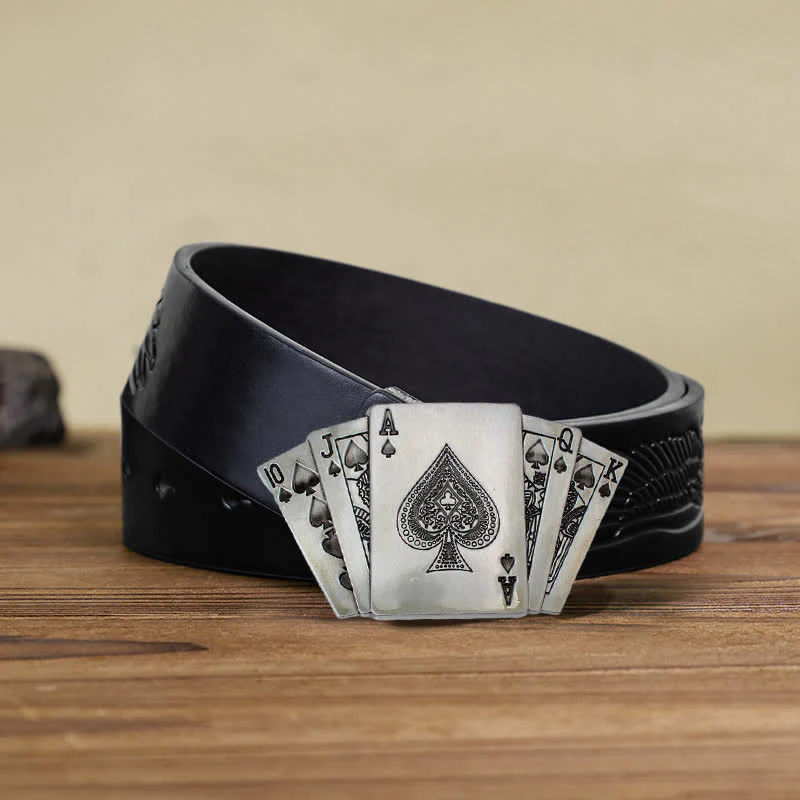 Men's DIY Poker Royal Flush Buckle Leather Belt - Image 5