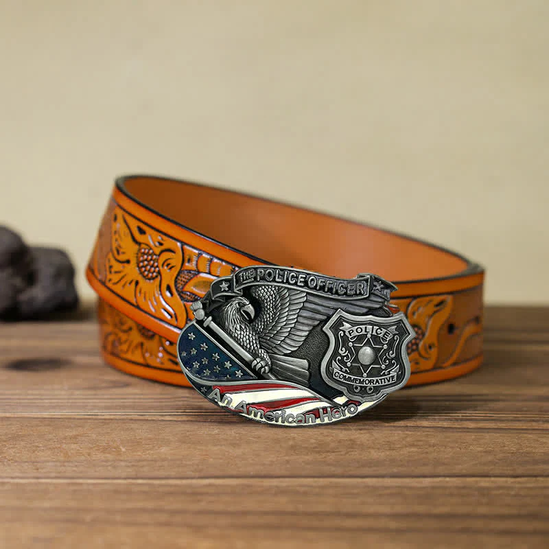 Men's DIY Police Officer Hero Eagle Buckle Leather Belt - Image 16
