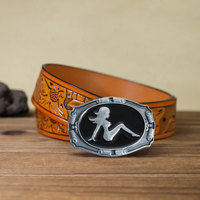 Men's DIY Punk Lady Silhouette Buckle Leather Belt - Image 11