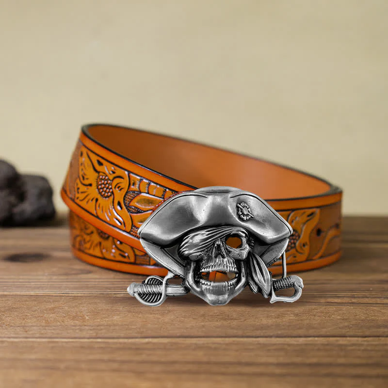 Men's DIY Punk Style Skull Pirate Buckle Leather Belt - Image 9