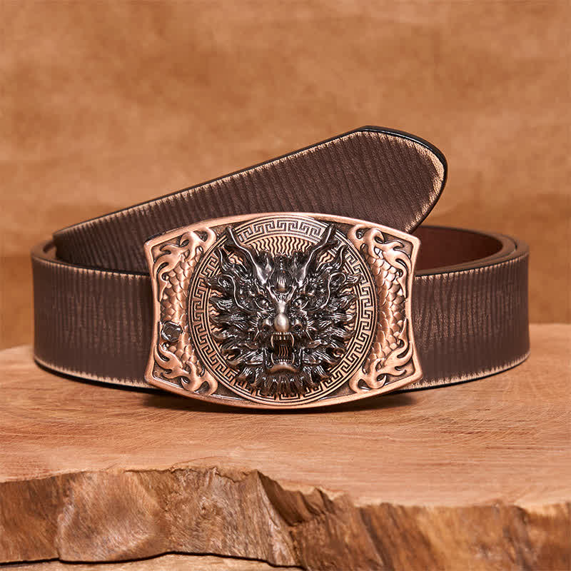 Men's DIY Red Bronze Dragon Hidden Folding Knife Leather Belt - Image 9