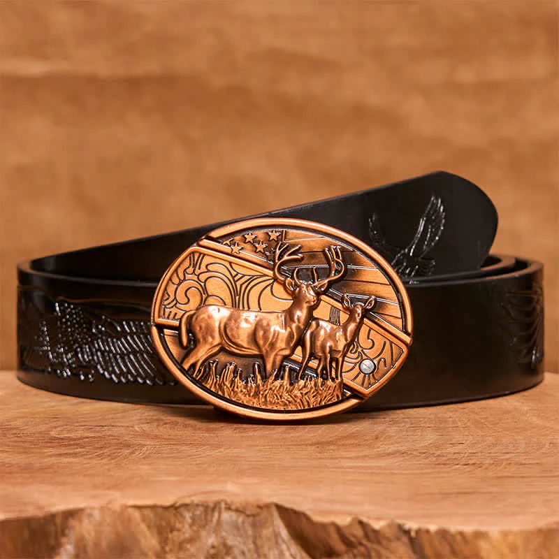 Men's DIY Red Bronze Dual Deers Hidden Folding Knife Leather Belt - Image 7