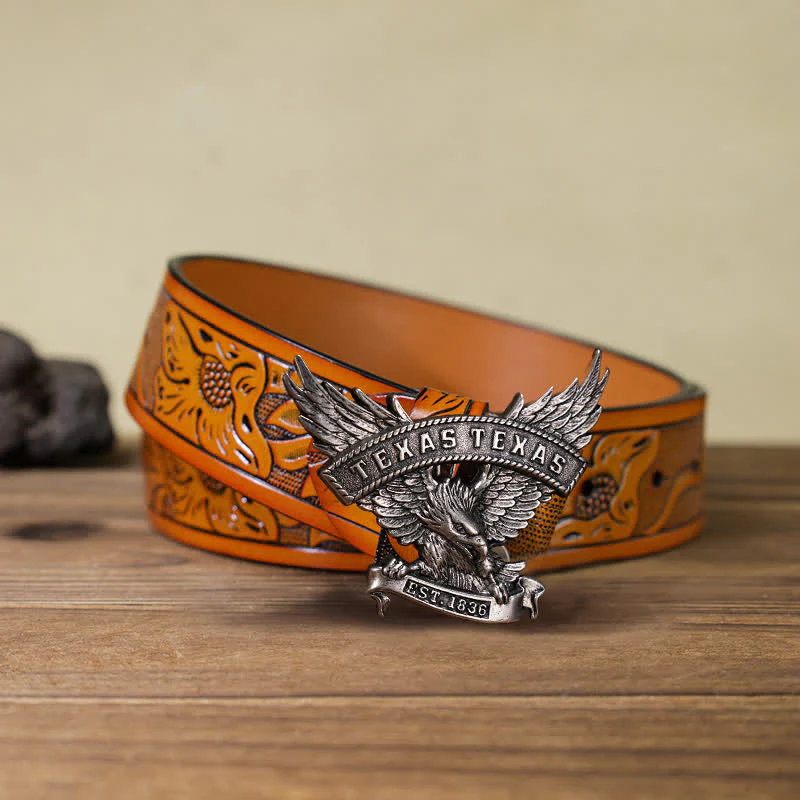 Men's DIY Retro Western Texas Eagle Buckle Leather Belt - Image 9
