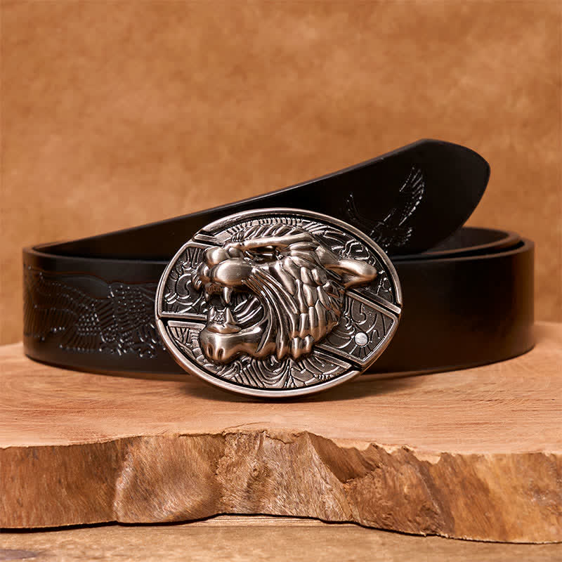 Men's DIY Roaring Tiger Hidden Folding Knife Leather Belt - Image 6