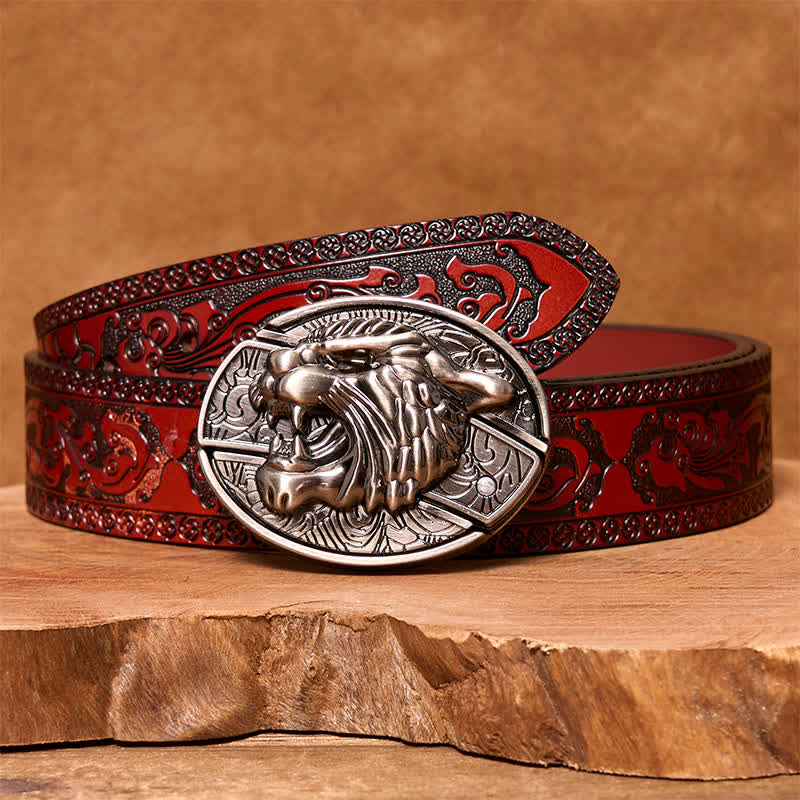 Men's DIY Roaring Tiger Hidden Folding Knife Leather Belt - Image 7