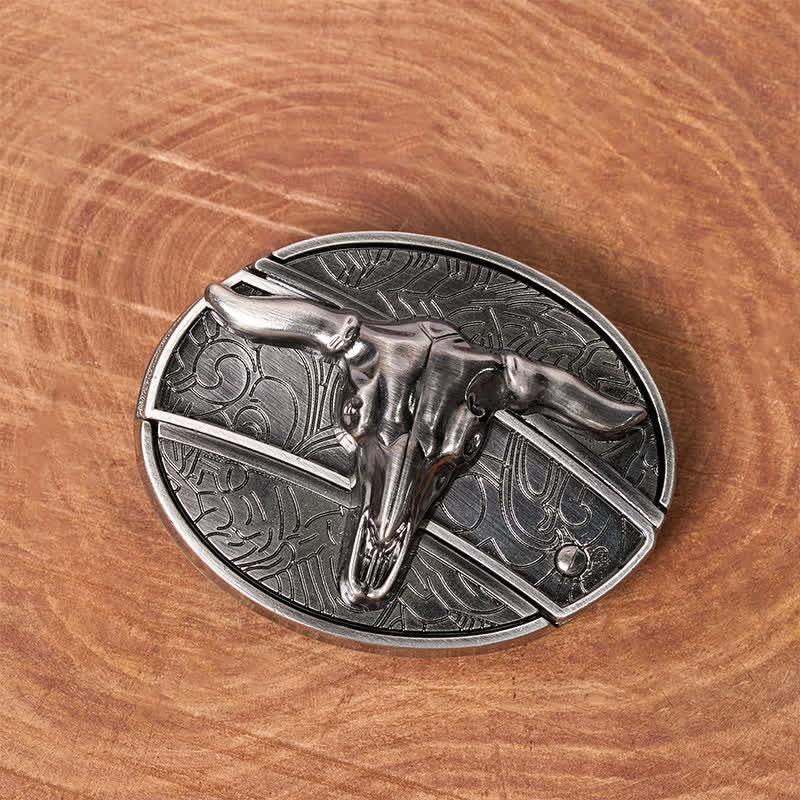Men's DIY Rodeo Bull Hidden Folding Knife Buckle Leather Belt - Image 3