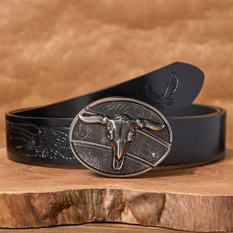 Men's DIY Rodeo Bull Hidden Folding Knife Buckle Leather Belt - Image 4