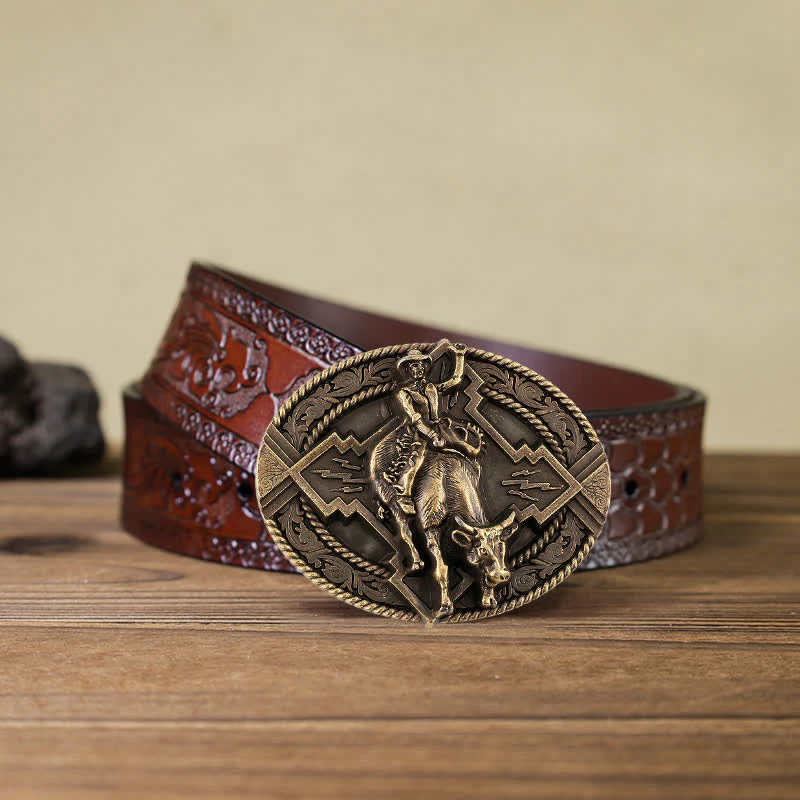 Men's DIY Rodeo Bull Rider Buckle Leather Belt - Image 17
