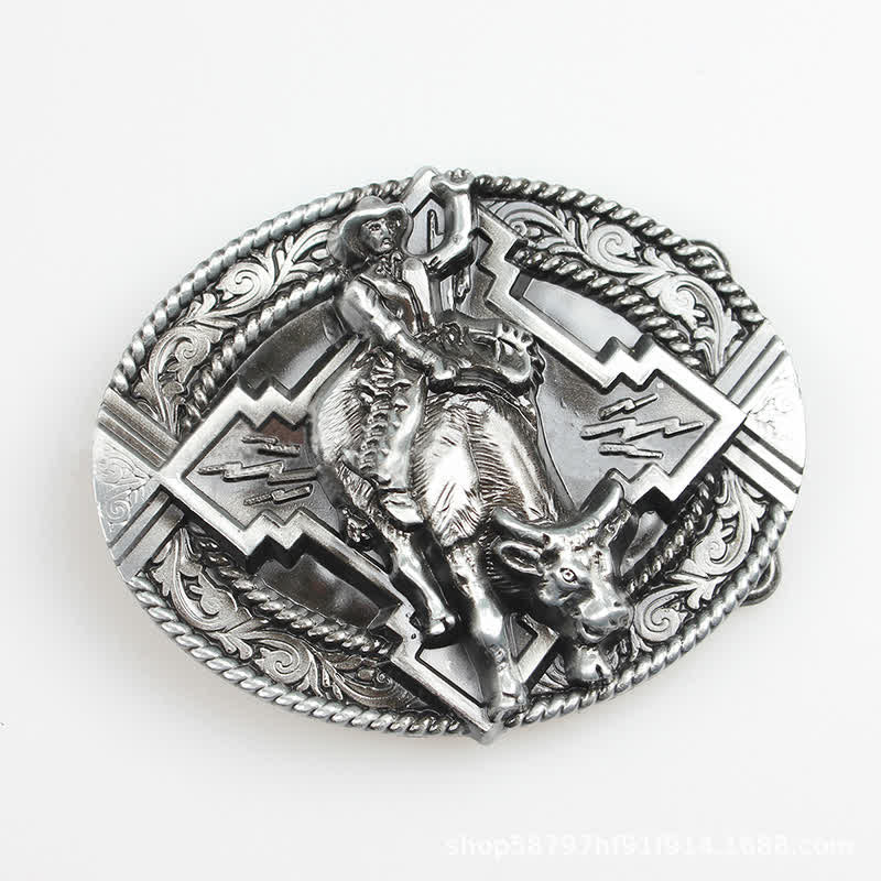 Men's DIY Rodeo Bull Rider Buckle Leather Belt - Image 2