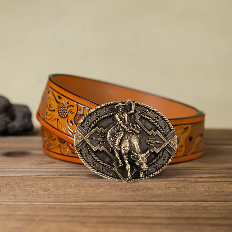 Men's DIY Rodeo Bull Rider Buckle Leather Belt - Image 23