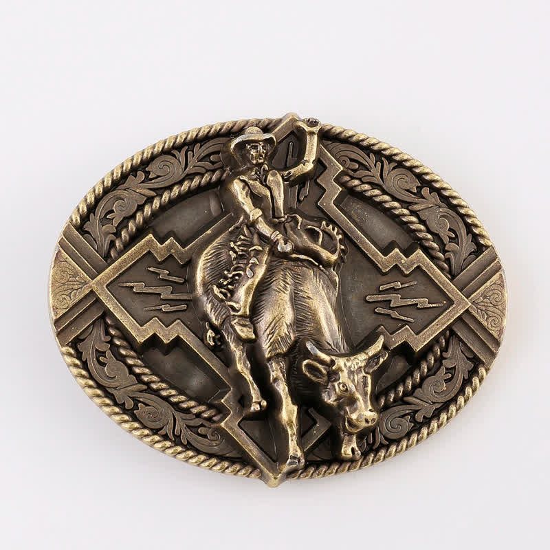 Men's DIY Rodeo Bull Rider Buckle Leather Belt - Image 3