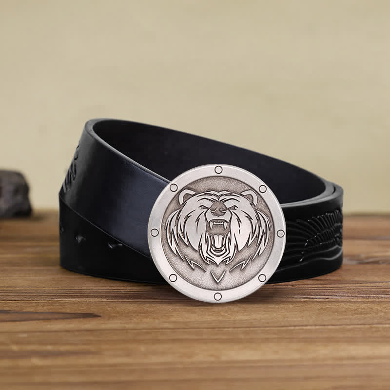 Men's DIY Round Punk Tiger Head Buckle Leather Belt - Image 5