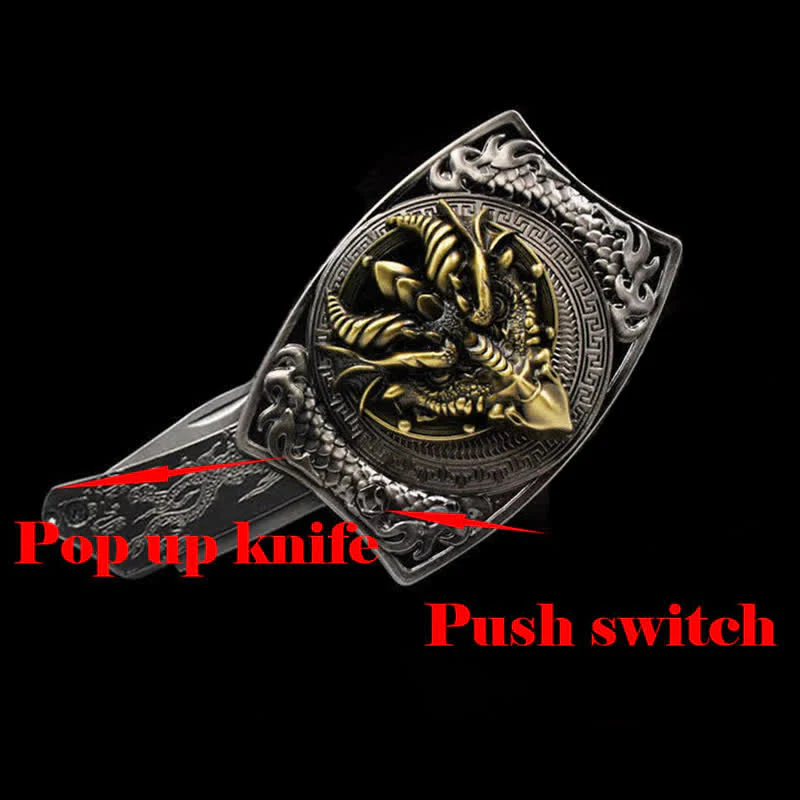 Men's DIY Sharp-billed Dragon Hidden Folding Knife Leather Belt - Image 4