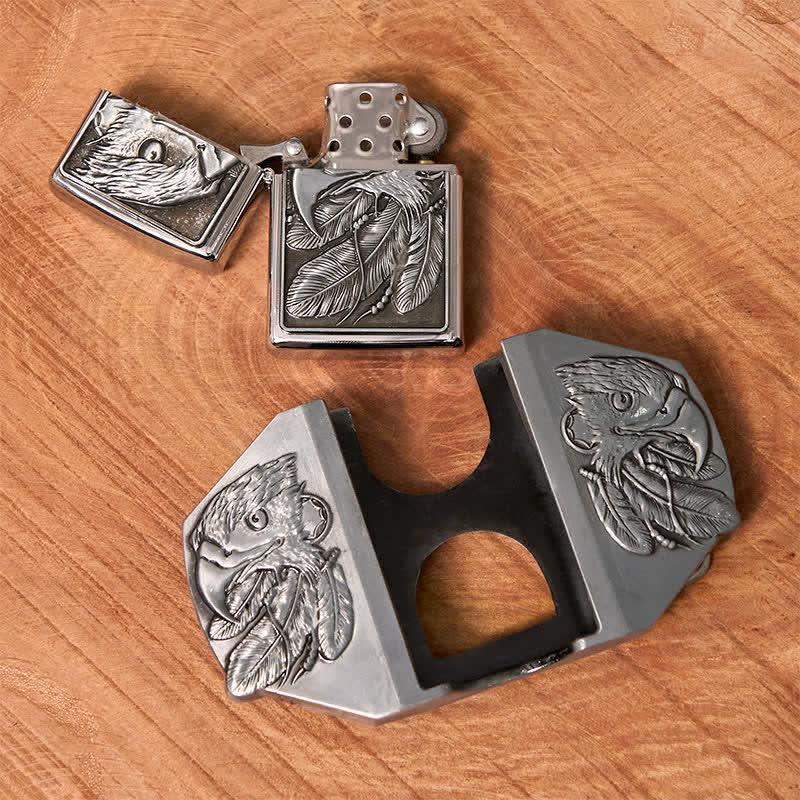 Men's DIY Silver Triple Eagle Leather Belt with Hidden Lighter - Image 2