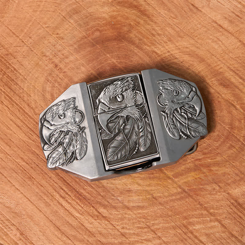 Men's DIY Silver Triple Eagle Leather Belt with Hidden Lighter - Image 3