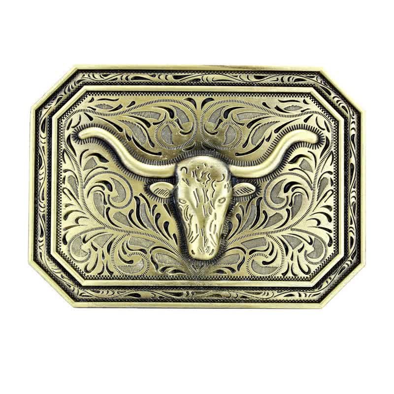 Men's DIY Simple Longhorn Bull Head Buckle Leather Belt - Image 4