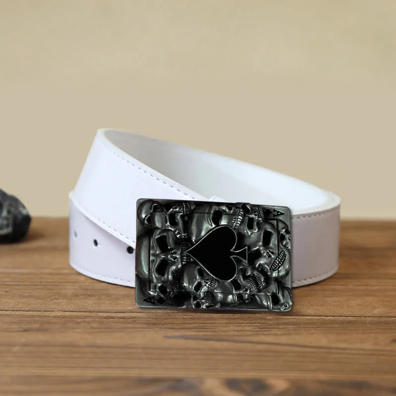 Men's DIY Skull Ace of Spades Buckle Leather Belt - Image 6