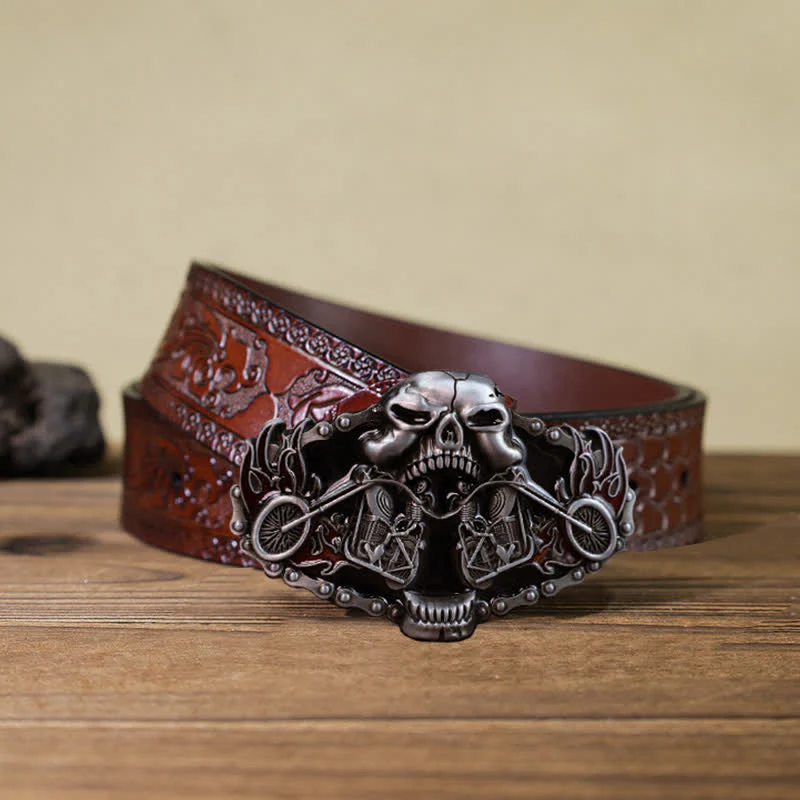 Men's DIY Skull Motorcycle Ghost Head Buckle Leather Belt - Image 11