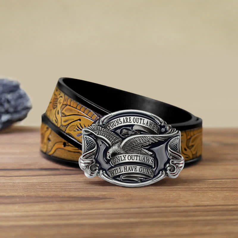 Men's DIY Soaring Eagle Statement Buckle Leather Belt - Image 23