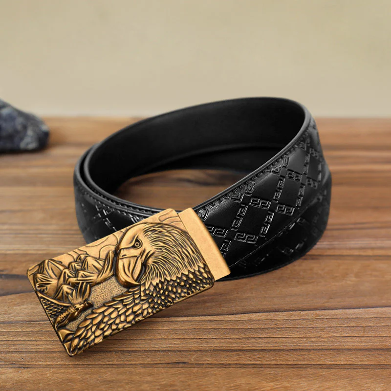 Men's DIY Strong Eagle Automatic Buckle Leather Belt - Image 12