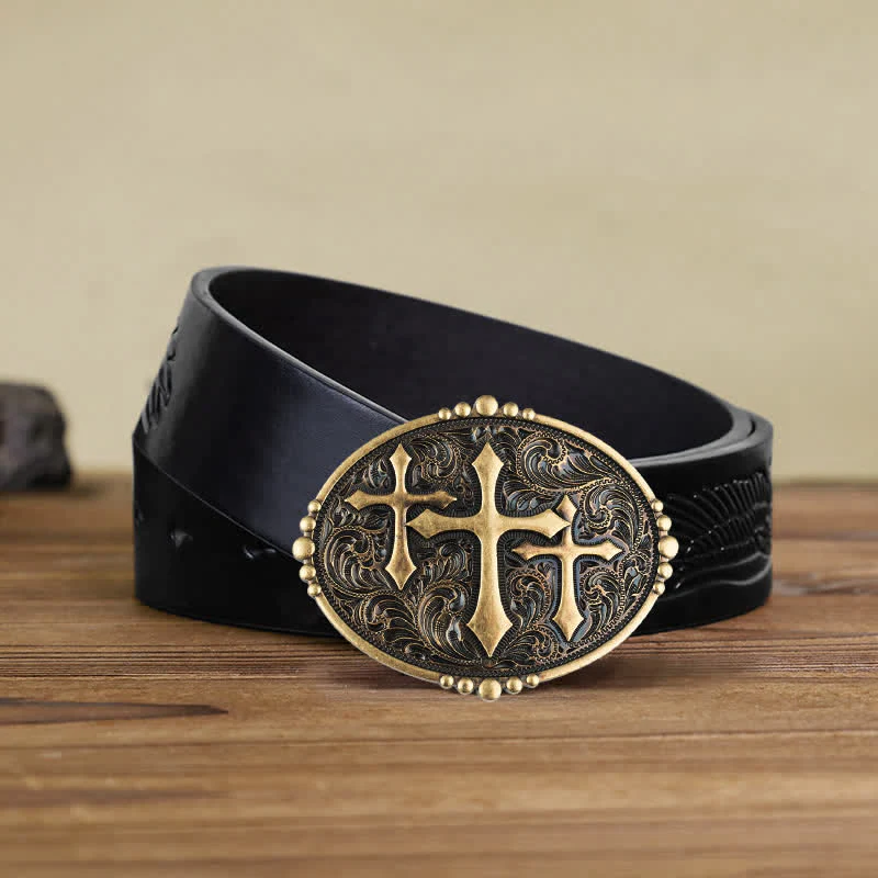 Men's DIY Three Crosses Attitude Buckle Leather Belt - Image 5
