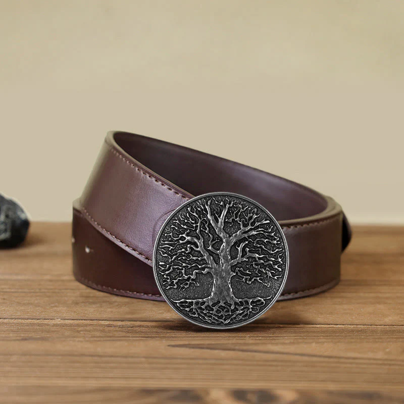 Men's DIY Tree of Life Round Buckle Leather Belt - Image 14