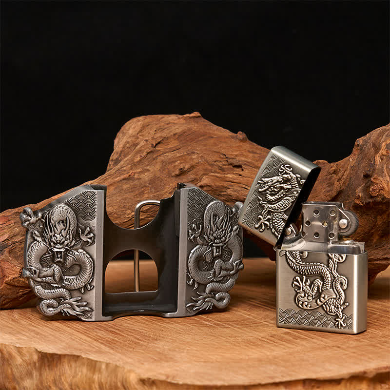 Men's DIY Triple Dragon Leather Belt with Hidden Lighter - Image 2