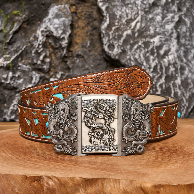 Men's DIY Triple Dragon Leather Belt with Hidden Lighter - Image 4