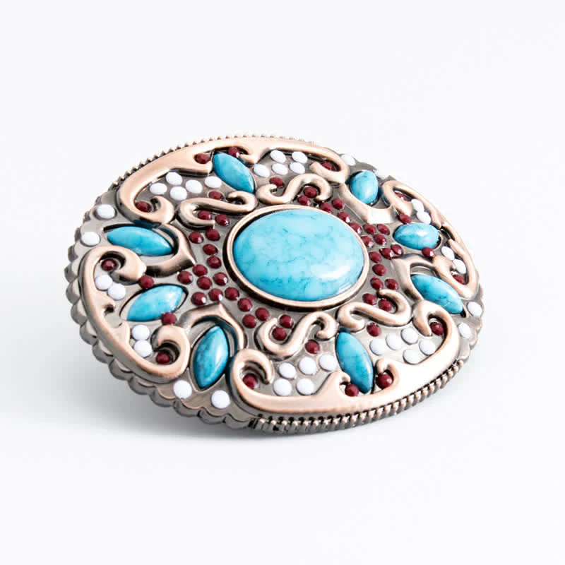 Men's DIY Turquoise Mixed Stones Buckle Leather Belt - Image 3