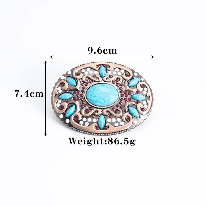 Men's DIY Turquoise Mixed Stones Buckle Leather Belt - Image 4