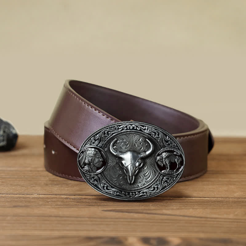 Men's DIY Typical Western Skull Buckle Leather Belt - Image 10