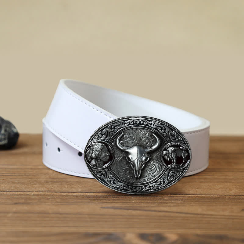 Men's DIY Typical Western Skull Buckle Leather Belt - Image 8