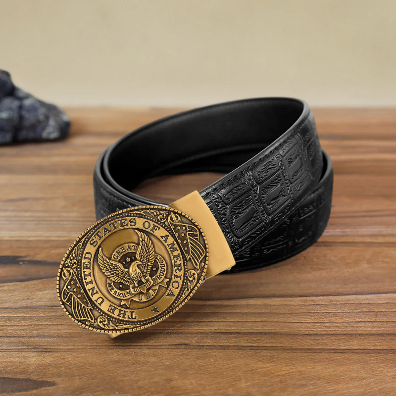 Men's DIY USA Eagle Flag Automatic Buckle Leather Belt - Image 15