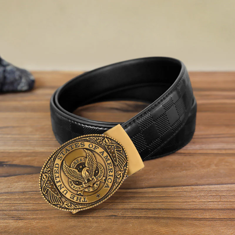 Men's DIY USA Eagle Flag Automatic Buckle Leather Belt - Image 17