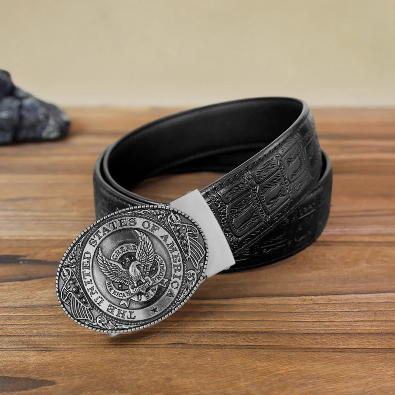 Men's DIY USA Eagle Flag Automatic Buckle Leather Belt - Image 4