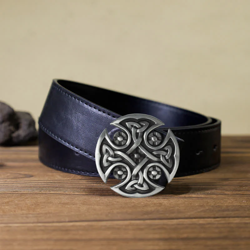Men's DIY Viking Celtic Cross Knot Buckle Leather Belt - Image 13