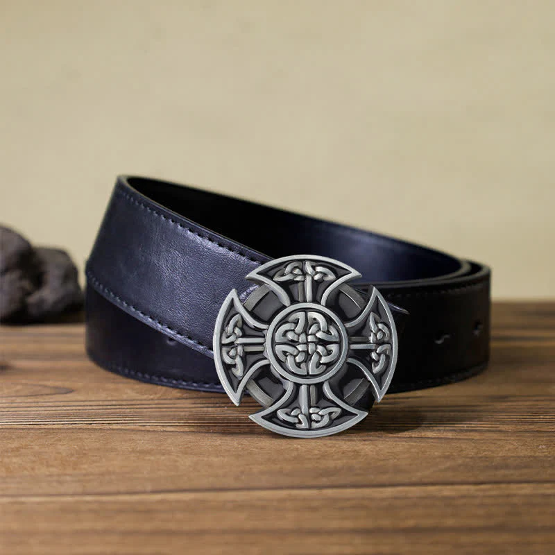 Men's DIY Viking Celtic Cross Knot Buckle Leather Belt - Image 4