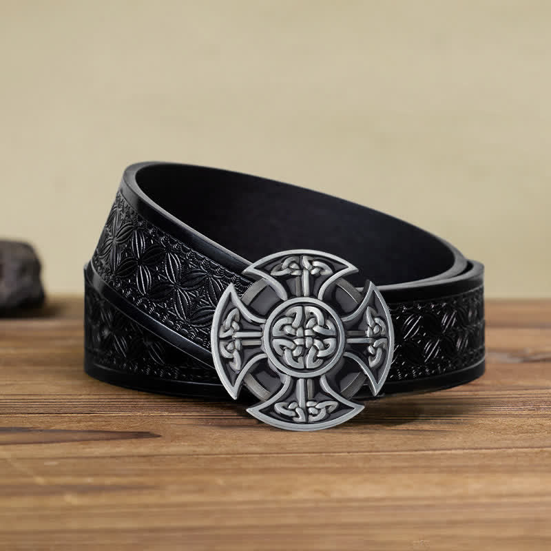 Men's DIY Viking Celtic Cross Knot Buckle Leather Belt - Image 6