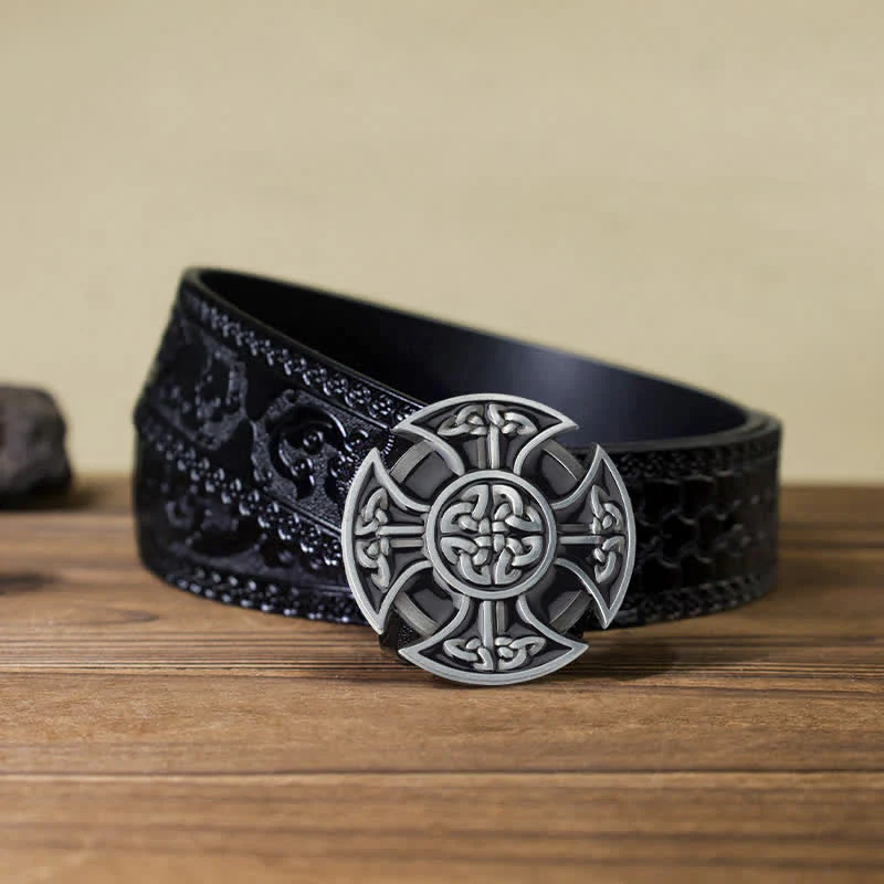 Men's DIY Viking Celtic Cross Knot Buckle Leather Belt - Image 7