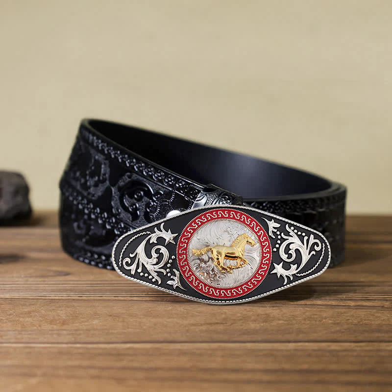 Men's DIY Western Black Gold Animal Buckle Leather Belt - Image 10