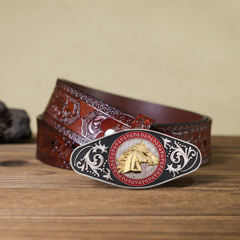 Men's DIY Western Black Gold Animal Buckle Leather Belt - Image 20