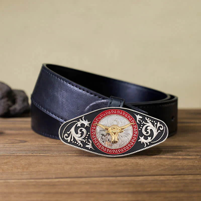 Men's DIY Western Black Gold Animal Buckle Leather Belt - Image 24