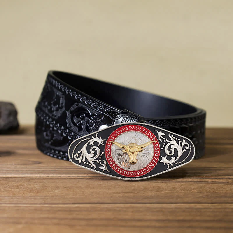 Men's DIY Western Black Gold Animal Buckle Leather Belt - Image 27
