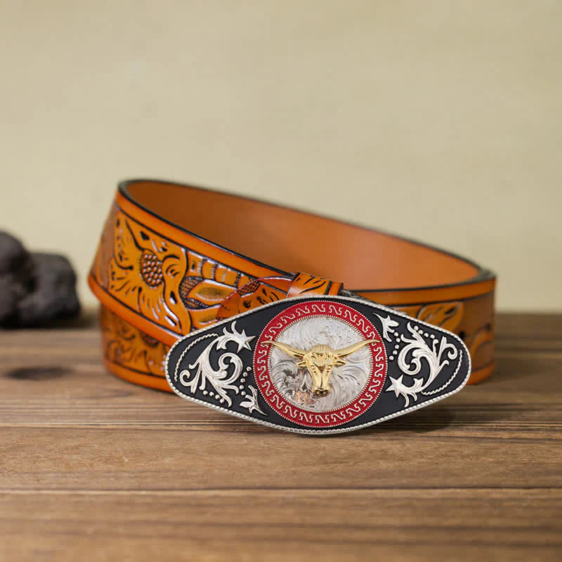 Men's DIY Western Black Gold Animal Buckle Leather Belt - Image 30