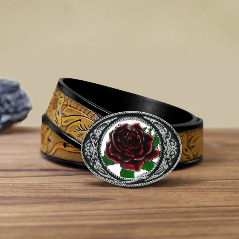Men's DIY Western Colorful Rose Buckle Leather Belt - Image 11