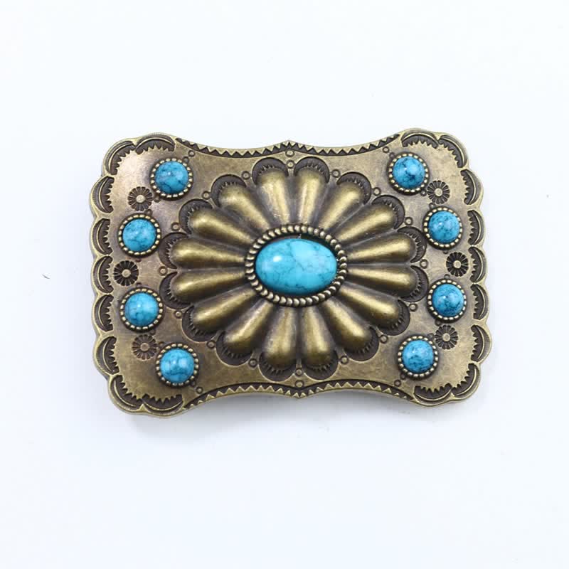 Men's DIY Western Turquoise Stone Rectangle Buckle Leather Belt - Image 3